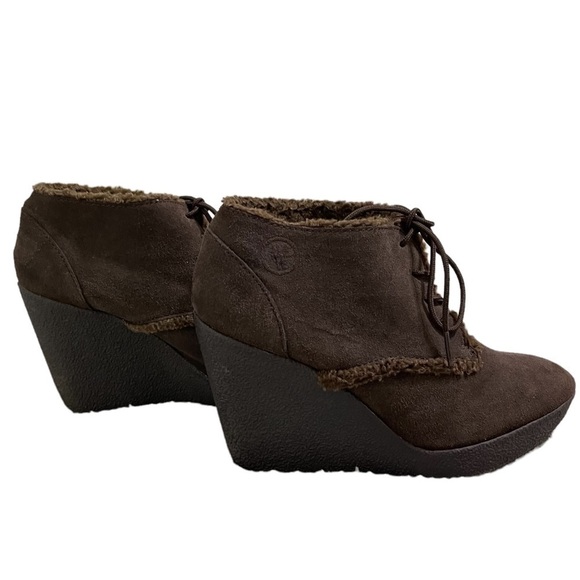 Libby Edelman Suede Lined Booties Brown Wedges Size 7 - Picture 1 of 11
